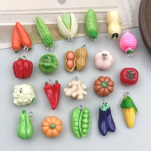 Assorted resin vegetable charms with metal loops for DIY jewelry making projects