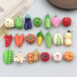 Assorted Colorful Resin Vegetable Charms For Jewelry Making DIY Crafts Corn Eggplant Cucumber Carrot Tomato Garlic Charms