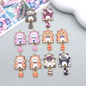 Colgante Solo de Gato de Dibujos Animados en Aleación de Esmalte para Joyería DIY Kitten Charms Con Cola Móvil Accesorios