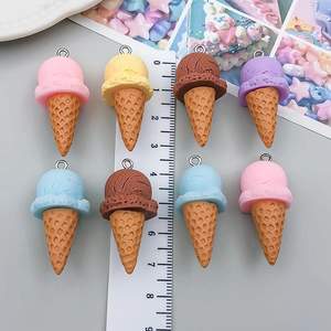 Set of 8 colorful resin ice cream cone pendants with metal rings for DIY jewelry making