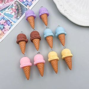 Colorful resin ice cream cone charms with metal rings for DIY jewelry making accessories