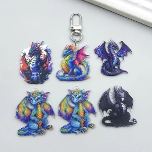Set of colorful acrylic dragon pendants with intricate double-sided fantasy designs