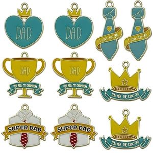 Father's Day alloy enamel charms set with colorful heart, tie, and trophy designs