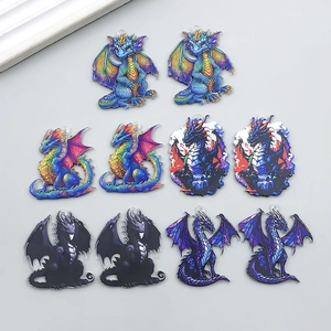 Acrylic Dragon Pendant Charms Double Sided Printed Dinosaur Pattern DIY Jewelry Making Craft Accessories For Keychains