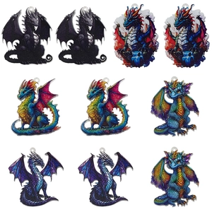Set of 10 colorful double-sided acrylic dragon charms for DIY jewelry making and crafts
