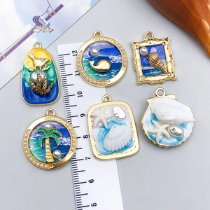Marine theme ocean alloy pendants set with enamel whale shell and pearl charms