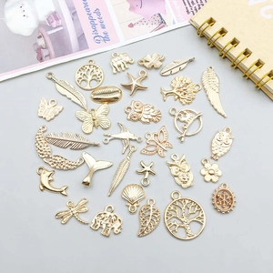 DIY KC Gold Mixed Charms Set with Animal and Leaf Patterns for Jewelry Making