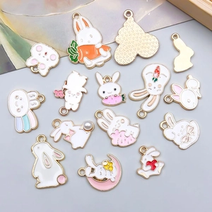 14-piece white enamel bunny rabbit alloy pendants for DIY jewelry and necklaces