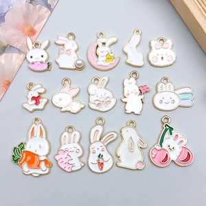 Cartoon Rabbit Bunny Enamel Alloy Pendants Charms For DIY Jewelry Making Necklaces Bracelets Handcrafted Accessories