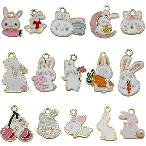 15PCS white enamel bunny alloy charms for DIY necklace and jewelry making