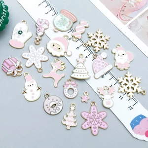 Enamel Christmas charms set with Santa, reindeer and snowflakes for jewelry making