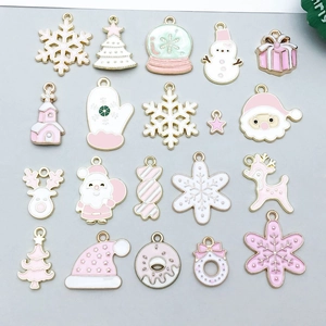 Christmas Enamel Alloy Charms Pink White Snowflake Santa Claus Tree Elk Pendants For DIY Jewelry Making Bracelet Necklace Accessories