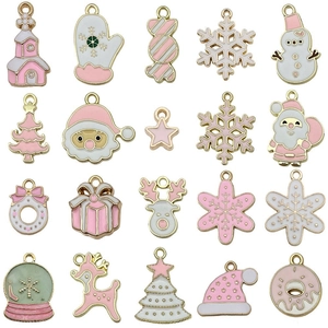20pcs pink and gold Christmas alloy charms set including snowflakes and trees for DIY jewelry