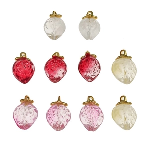 Set di 10 ciondoli a fragola in vetro colorato con asole dorate per gioielli fai-da-te