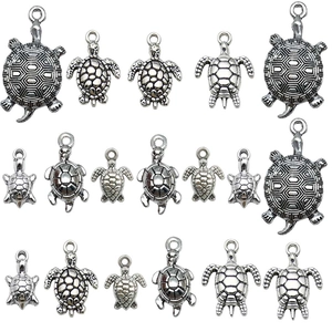 Antique silver sea turtle pendants in various shell designs for DIY jewelry making