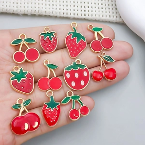 Pendentifs de fruits en émail rouge pour bijoux DIY avec fraises et cerises en alliage