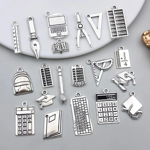 Pendentifs école en alliage argenté vintage avec règle stylo et carnet pour bijoux DIY