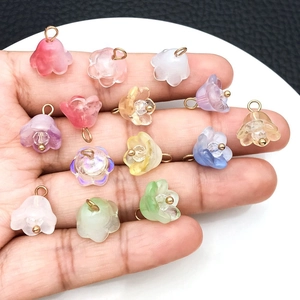 Handmade gradient lily of the valley resin charms with gold rings for DIY jewelry making