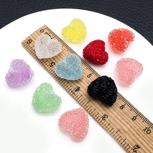 Mixed set of colorful frosted heart acrylic charms with sugar texture for DIY jewelry