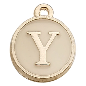 Golden round pendant with letter Y and cream enamel for DIY jewelry making