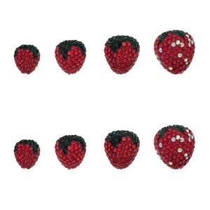 Red rhinestone strawberry charms in four sizes for DIY jewelry making and crafts