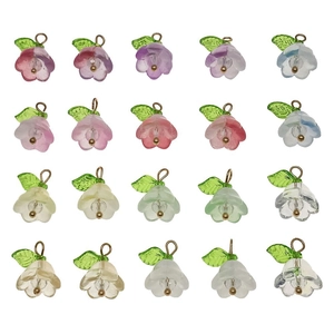 20pcs colorful lily of the valley glass pendants with leaf charms for DIY jewelry making