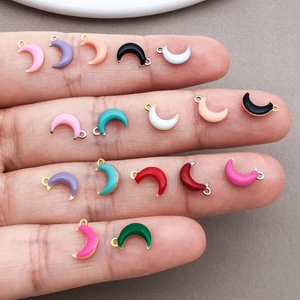 Colorful enamel moon pendants in gold and silver plating for DIY jewelry making