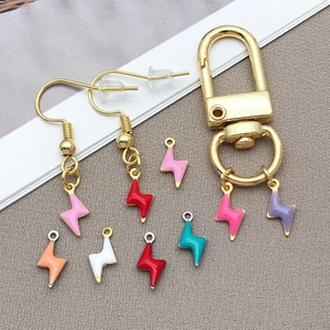 DIY colorful enamel lightning charms with gold lobster clasp and earring hooks set