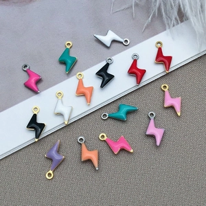 Close-up of lightning bolt enamel charms in various colors for DIY jewelry making