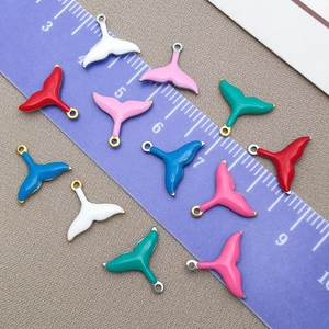 Colorful enamel stainless steel whale tail charms for DIY jewelry making and necklaces