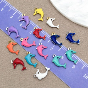 Enamel dolphin pendants in various colors with stainless steel edge for DIY jewelry making