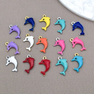 Colorful enamel dolphin charms made of stainless steel for DIY jewelry necklace making