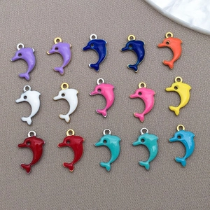 Stainless Steel Dolphin Pendant Colorful Enamel Drip Oil Double Sided Animal Charms For DIY Necklace Jewelry Making Accessory