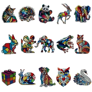Colorful 15-piece set of mosaic acrylic animal charms for DIY jewelry making
