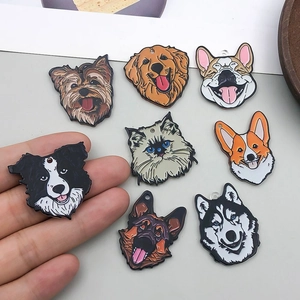 Set of 8 colorful acrylic dog breed charms including Corgi and Husky for DIY accessories