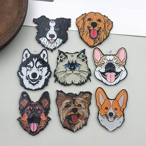 Eight unique enamel pet head charms featuring breeds like Golden Retriever and Corgi