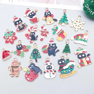 Mix of 20 festive enamel Christmas charms featuring snowman and candy cane for DIY jewelry