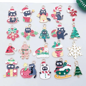 Enamel Christmas Charms Zinc Alloy Rhinestone Pendants For DIY Jewelry Making Christmas Tree Snowman Black Cat Santa Sock Craft Supplies