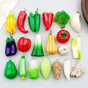 Pendentifs en Résine Colorée Forme Légumes pour Fabrication Bijoux DIY Dessin Animé Tomate Piment Brocoli Chou Mini Charms