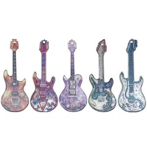 Set mit fünf bunten Gitarrenanhängern aus Acryl mit Digitaldruck für DIY-Schmuckzubehör