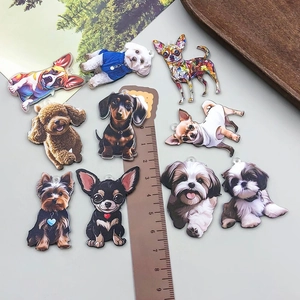 Colorful acrylic double-sided dog pendants for DIY jewelry and keychains with measurements