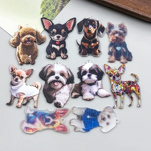 Colorful acrylic dog breed charms set for DIY jewelry making featuring various puppy patterns