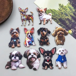 Double Sided Acrylic Dog Pendants Colorful Animal Dog Charms For DIY Necklace Bracelet Keychain Jewelry Making Pet Lover Craft Accessories