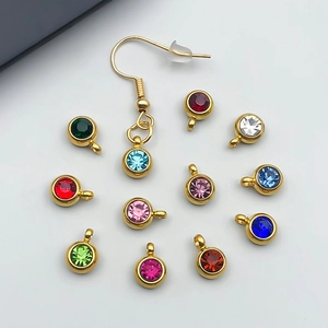 Set of 12 gold stainless steel zodiac rhinestone pendants for DIY jewelry making
