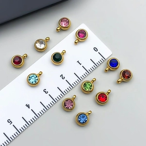 Set of 12 colorful birthstone pendants with gold stainless steel edges and small loops