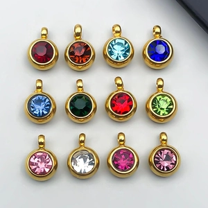 Set of 12 gold plated stainless steel charms with colorful gemstones for DIY jewelry