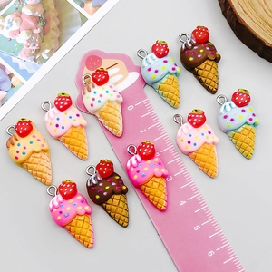 Colorful resin ice cream cone pendants for DIY jewelry making with strawberry topping