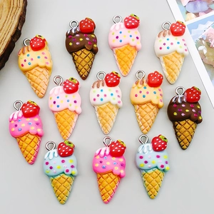 Assorted resin cartoon ice cream cone pendants for DIY jewelry and necklaces