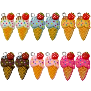 Set of 12 colorful resin ice cream cone charms for DIY jewelry making and crafts