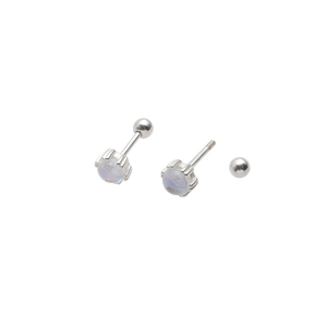 Pendientes de plata 925 con piedra lunar redonda y cierre de rosca de seguridad